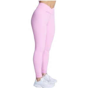 Year of Ours x Bandier pink ribbed leggings S